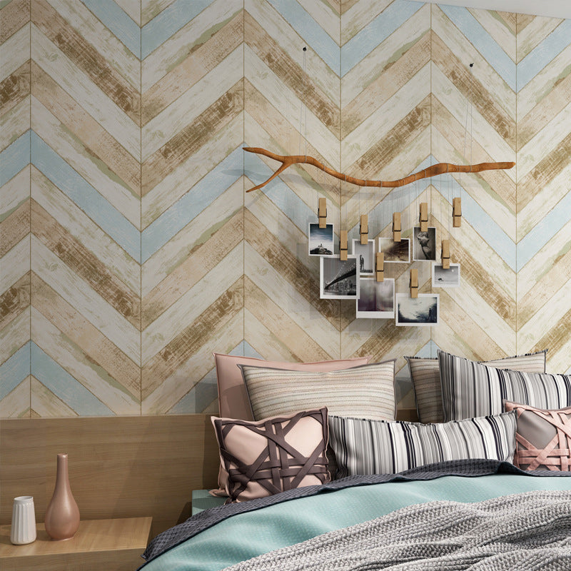 Minimalist Beige Retro Chevron Wood Wallpaper, 31'L x 20.5"W, Non-Pasted