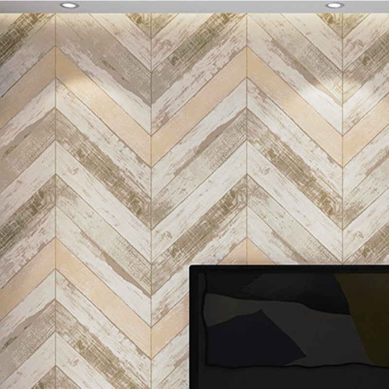 Minimalist Beige Retro Chevron Wood Wallpaper, 31'L x 20.5"W, Non-Pasted