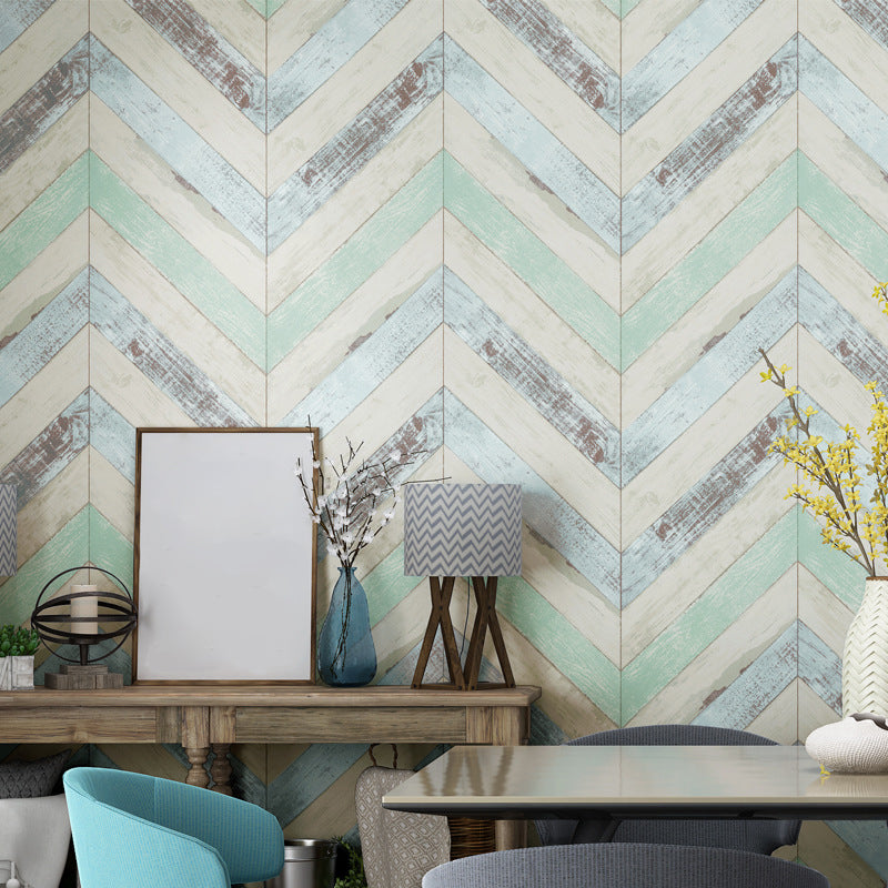 Minimalist Beige Retro Chevron Wood Wallpaper, 31'L x 20.5"W, Non-Pasted