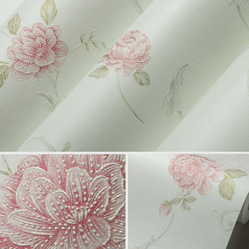 Non-Pasted Wallpaper with Light Color Blossoms and Floral Pattern, 20.5"W x 31'L
