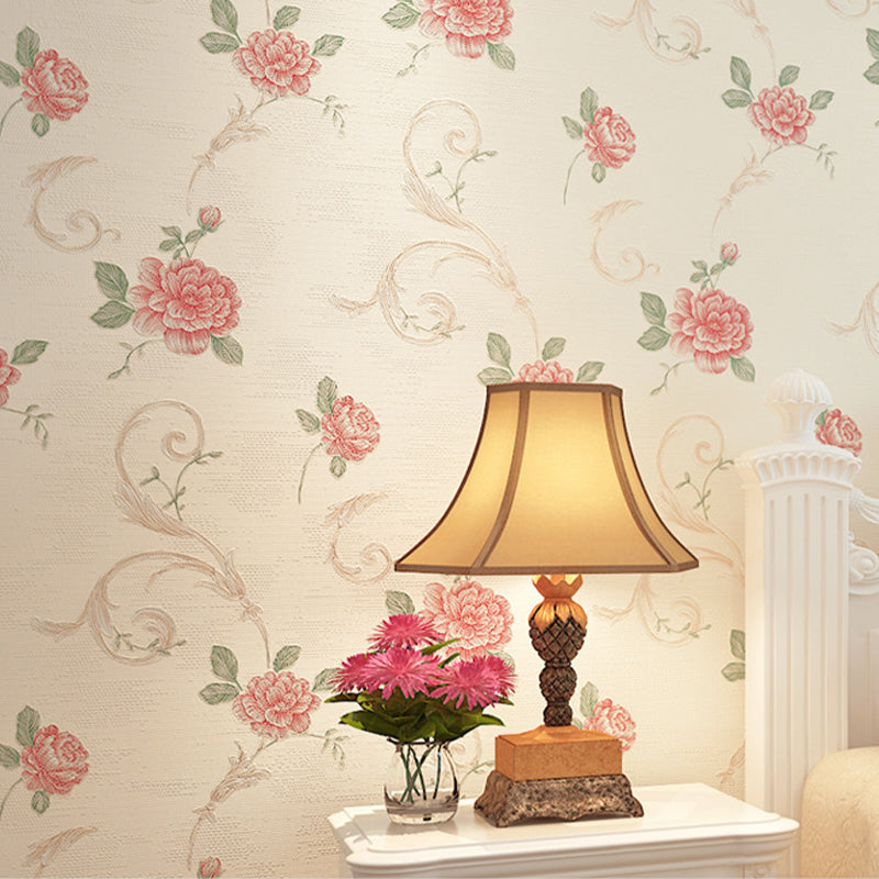 Non-Pasted Wallpaper with Light Color Blossoms and Floral Pattern, 20.5"W x 31'L