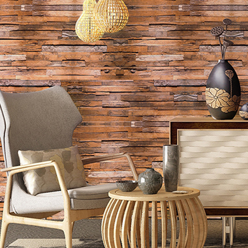 29.1 sq ft. Plaster Wallpaper with Rustic Brown Faux Wood and Stripe, Peel and Stick