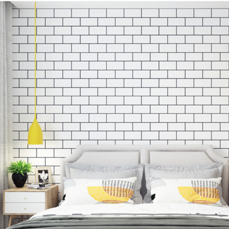 Natural Color 64.6 sq ft. PVC Water-Resistant Grid and Brick Wallpaper