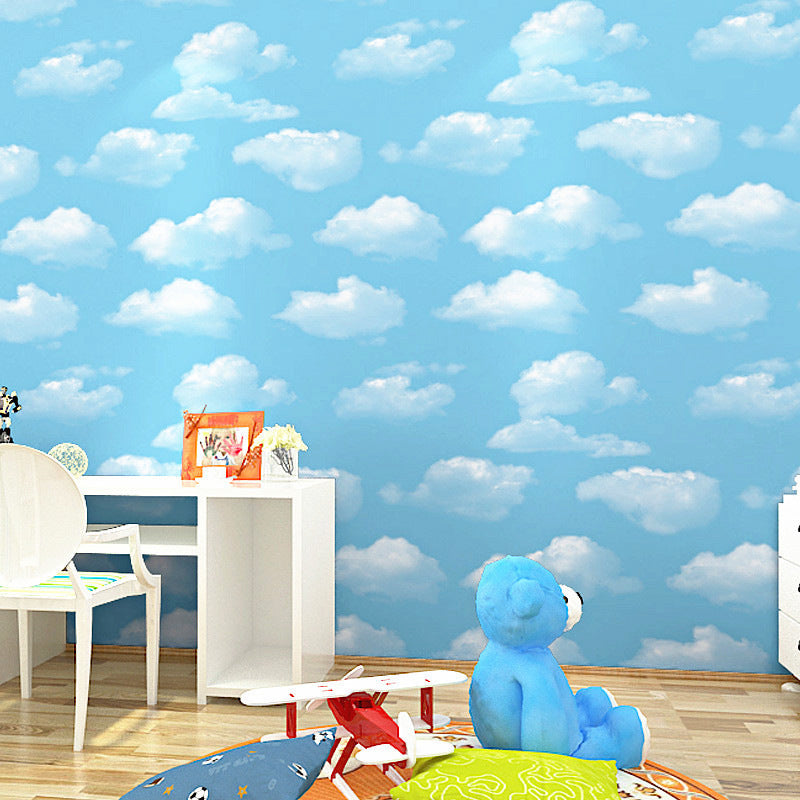 Simple Light Sky and Cloud Moisture-Resistant Non-Pasted Wallpaper for Boys, 33'L x 20.5"W