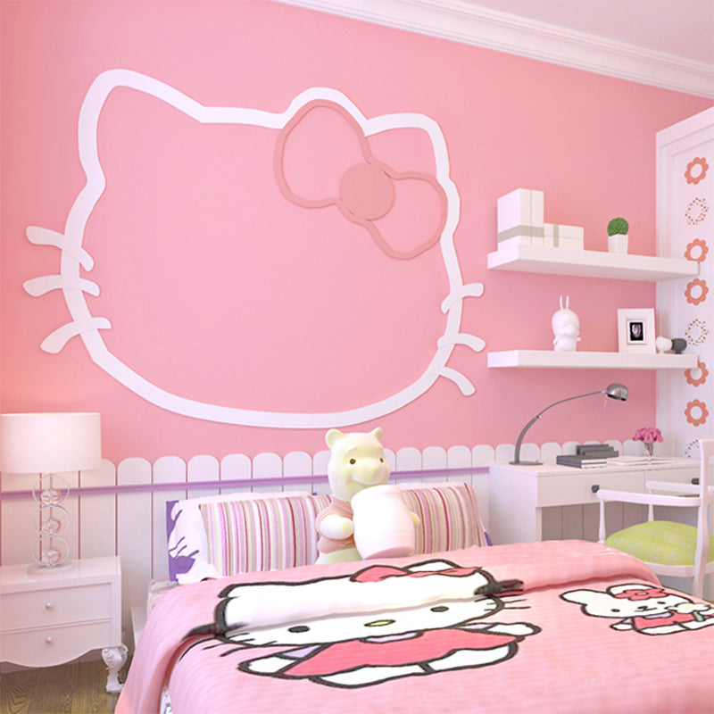 Pastel Pink Non-Woven Decorative Cartoon Kitty Wallpaper for Girl, 20.5"W x 33'L