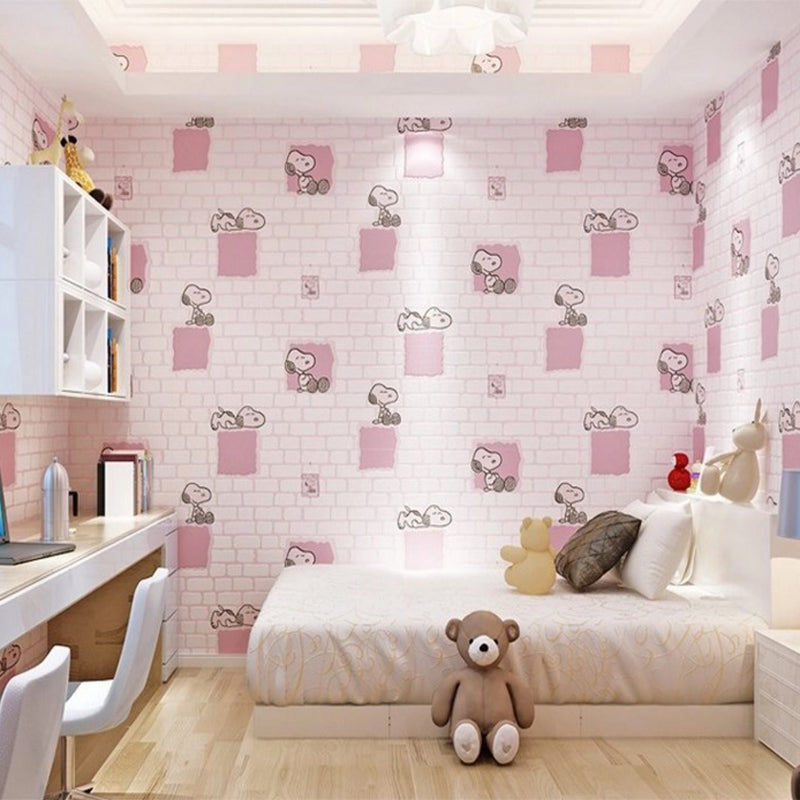 Bedroom Wallpaper for Kids with Pastel Pink 3D Cube and Cute Dog, 20.5-inch x 33-foot, Non-Pasted