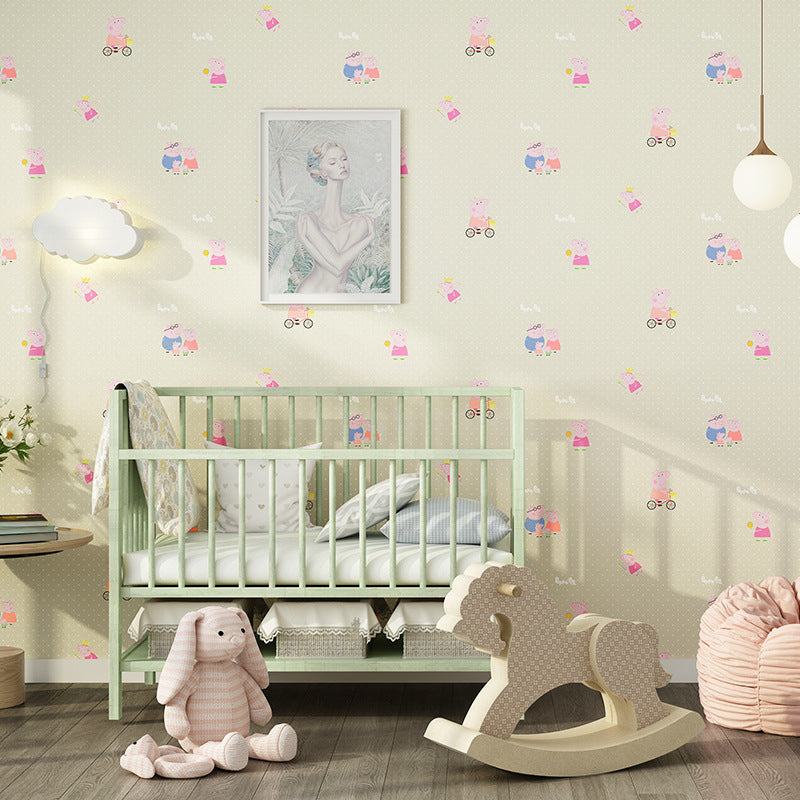 Cute Blue Pig Non-Pasted Wallpaper for Boys and Girls, 33-foot x 20.5-inch