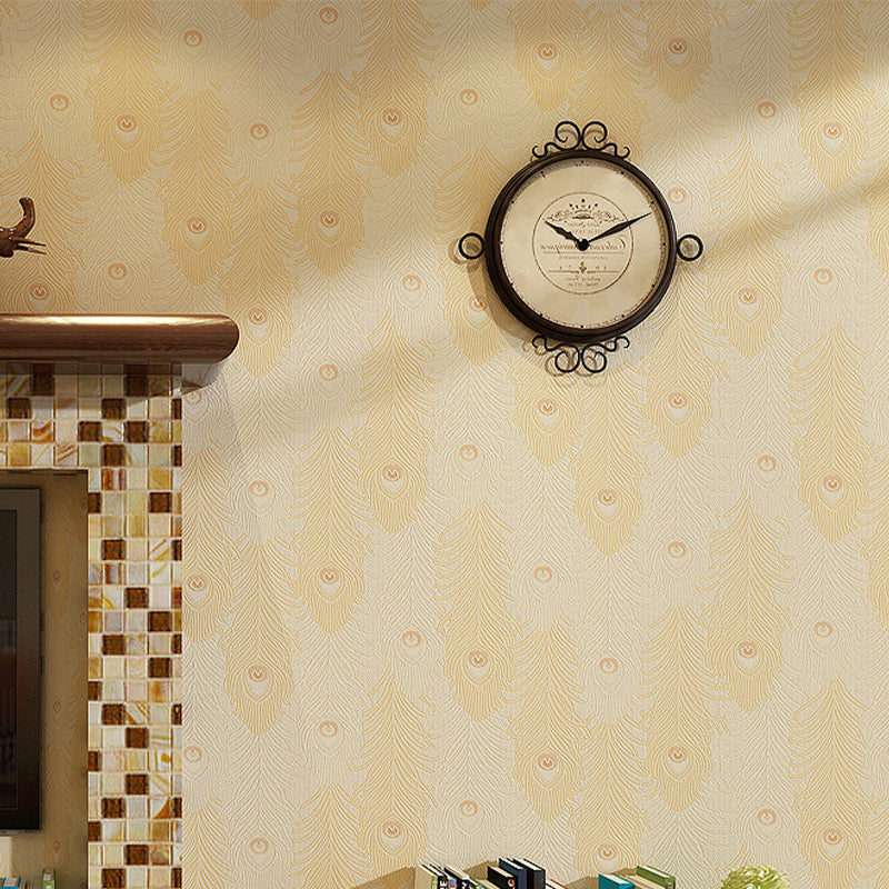 Non-Pasted Wallpaper with Industrial Color Peacock Tail and Feather, 33 ft. x 20.5 in