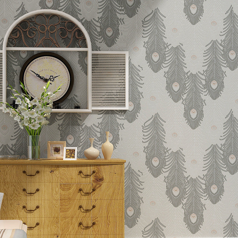 Non-Pasted Wallpaper with Industrial Color Peacock Tail and Feather, 33 ft. x 20.5 in