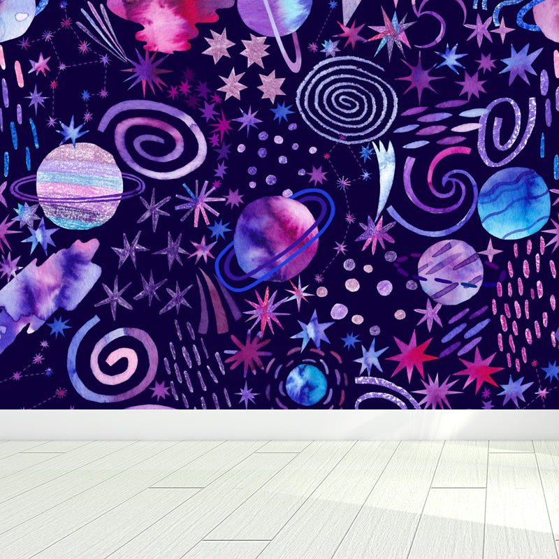 Huge Outer Space Wallpaper Mural Cartoon Creative Universe Wall Covering in Bright Color