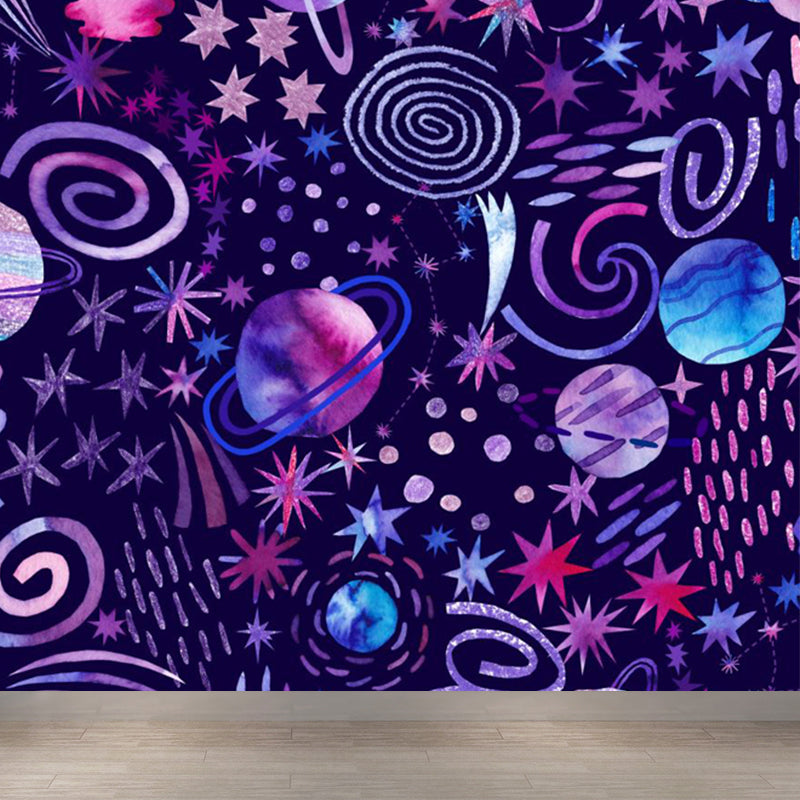 Huge Outer Space Wallpaper Mural Cartoon Creative Universe Wall Covering in Bright Color