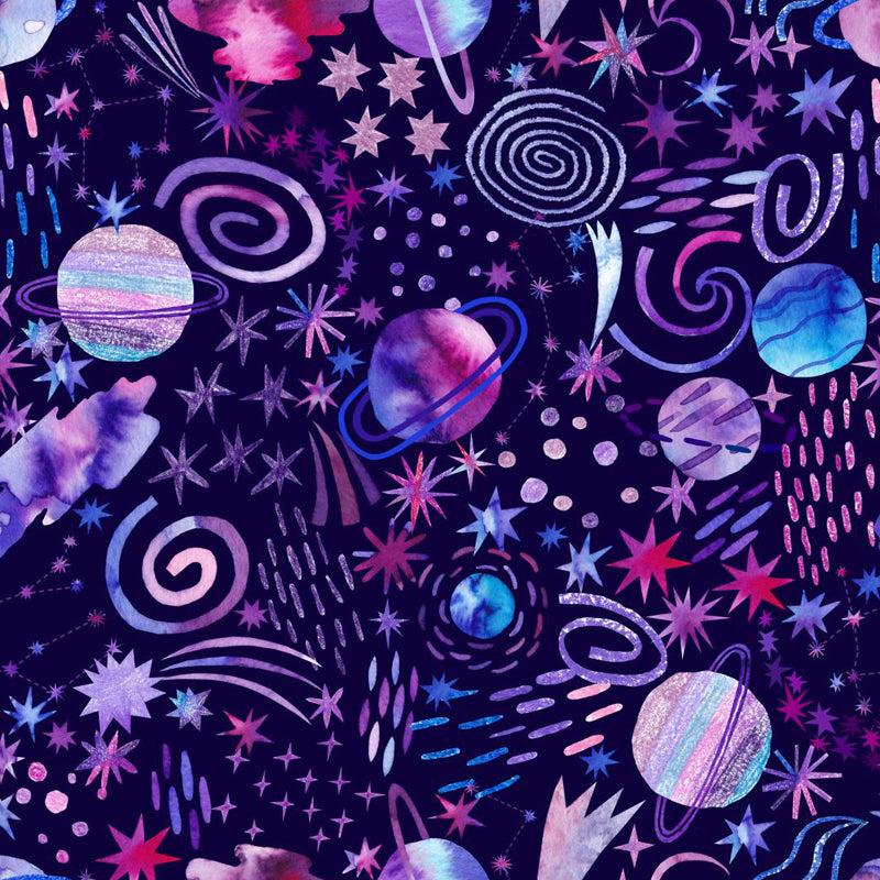 Huge Outer Space Wallpaper Mural Cartoon Creative Universe Wall Covering in Bright Color
