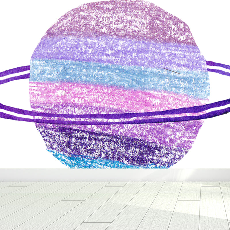 Fictional Ringed Planet Mural Wallpaper Colorful Moisture Resistant Wall Art for Nursery