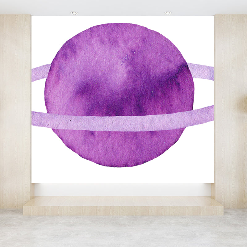 Fictional Ringed Planet Mural Wallpaper Colorful Moisture Resistant Wall Art for Nursery