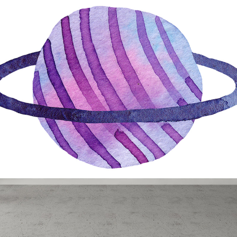 Fictional Ringed Planet Mural Wallpaper Colorful Moisture Resistant Wall Art for Nursery