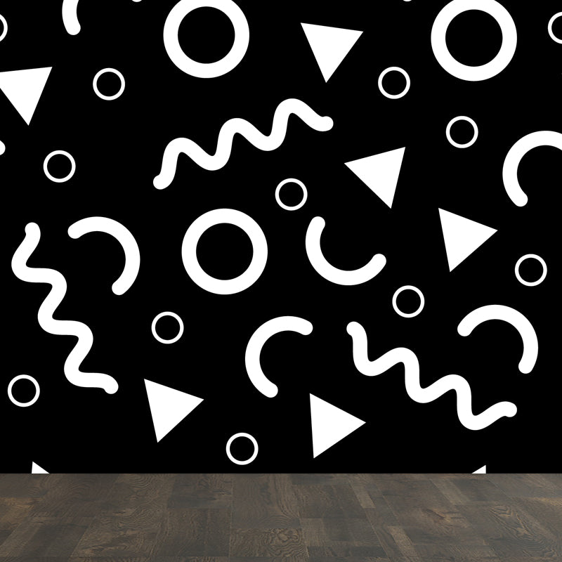 Black and White Modern Mural Decal Big Geometric Shapes Wall Art for Kids Bedroom