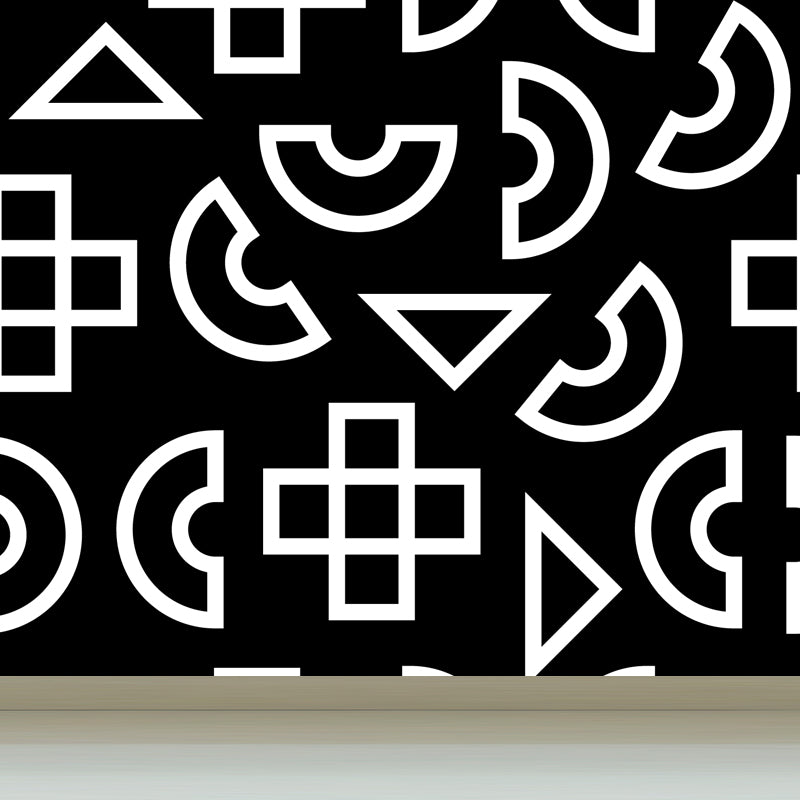 Black and White Modern Mural Decal Big Geometric Shapes Wall Art for Kids Bedroom