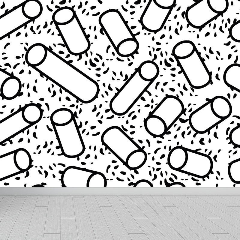 Contemporary Geometrical Wallpaper Mural Black and White Washable Wall Decor for Room