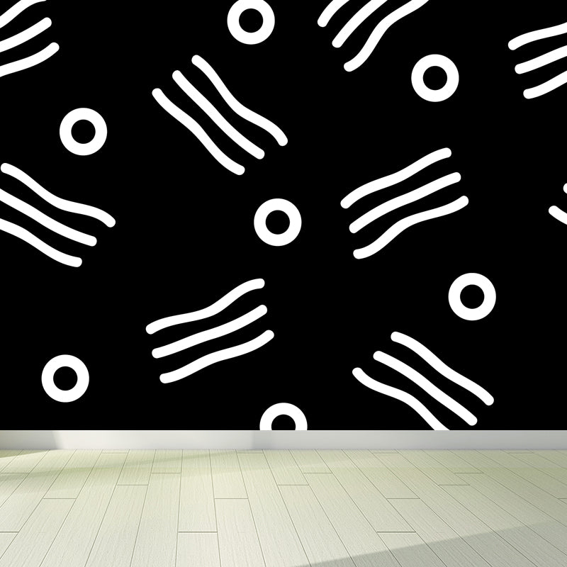 Funny Seamless Geometric Pattern Mural for Boys Bedroom, Black and White, Made to Measure