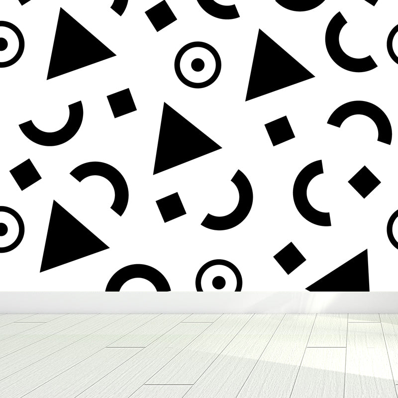 Modern Geometric Wall Paper Mural for Kids Room Custom Wall Covering in Black-White