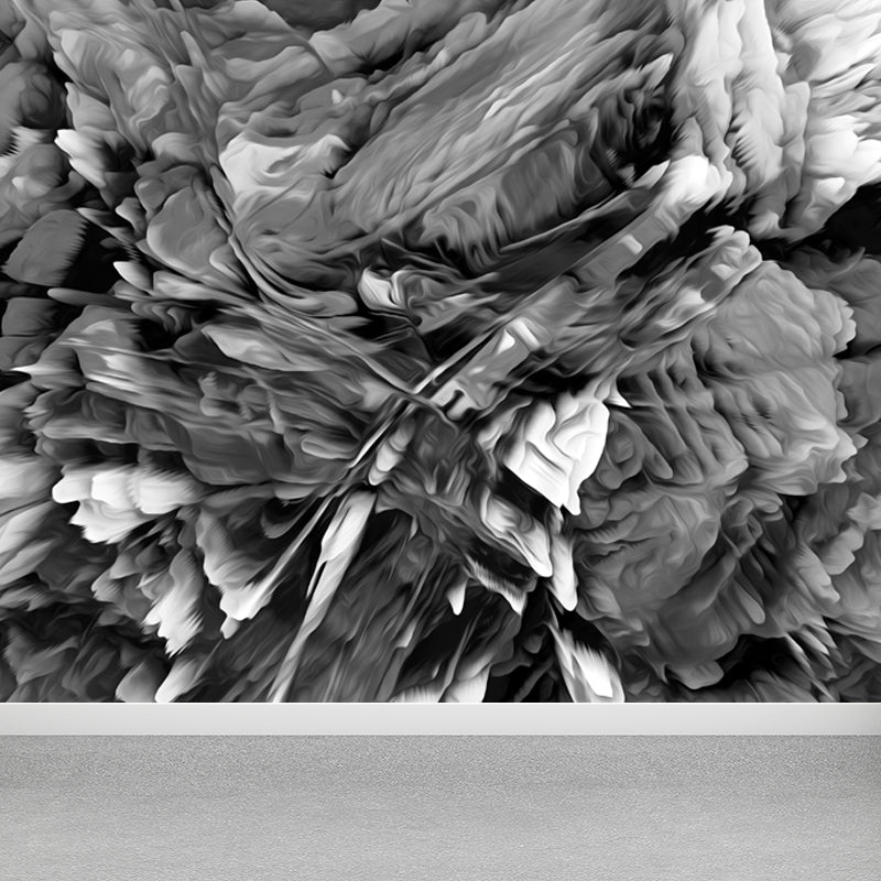 Blossoming Close-Up Wallpaper Mural Black and White Modern Wall Art for Girls Room