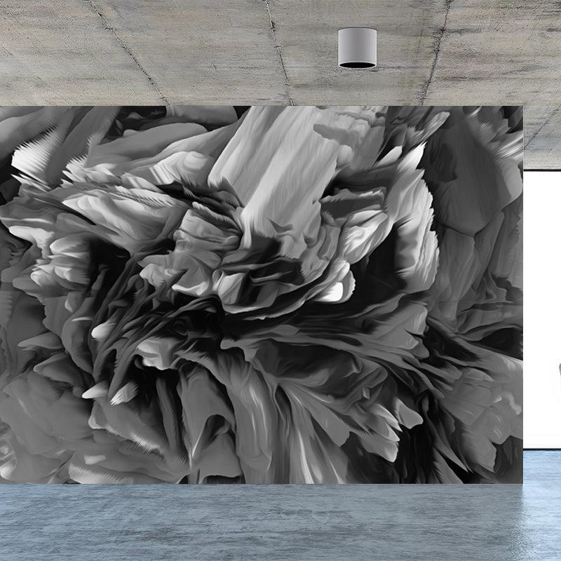 Blossoming Close-Up Wallpaper Mural Black and White Modern Wall Art for Girls Room