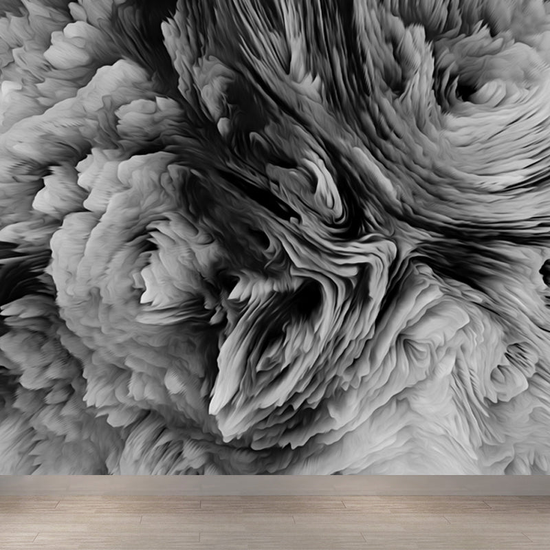 Blossoming Close-Up Wallpaper Mural Black and White Modern Wall Art for Girls Room