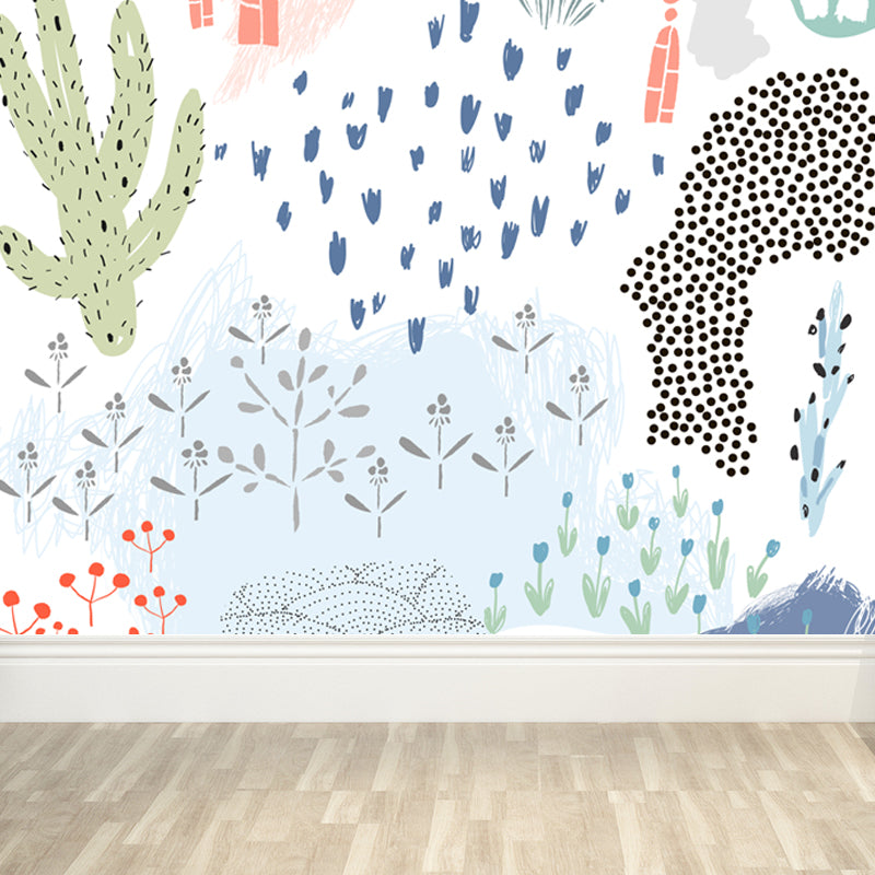 Illustration Flower Wall Mural Decal for House Interior, Soft Color, Made to Measure