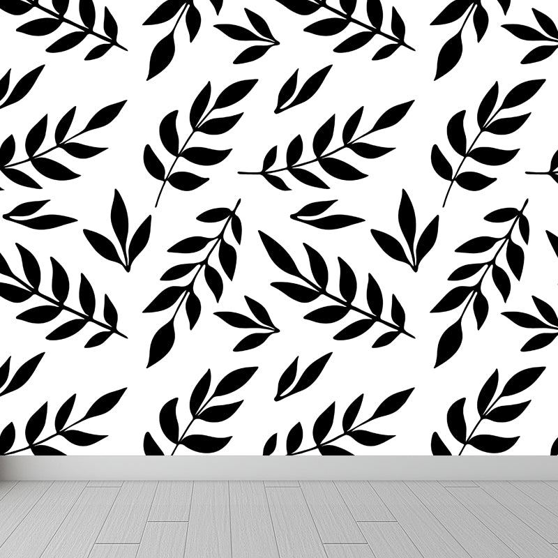 Flower and Leaf Print Mural Modern Waterproof Girls Bedroom Wall Art, Custom Size