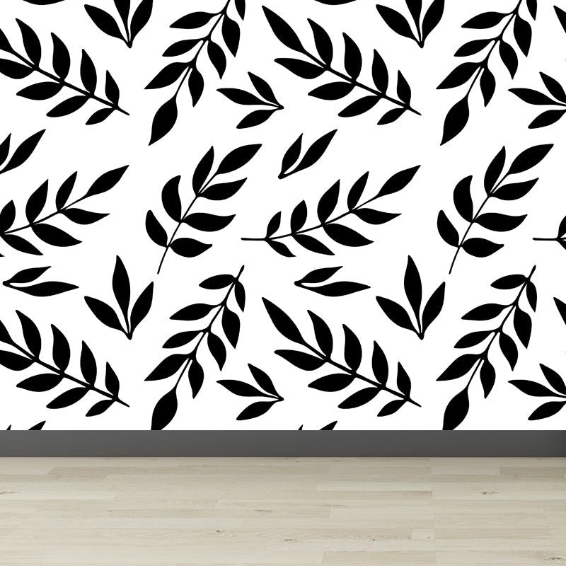 Flower and Leaf Print Mural Modern Waterproof Girls Bedroom Wall Art, Custom Size