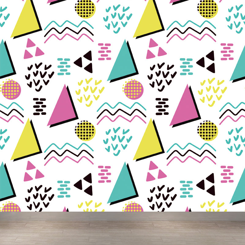 Kids Geometric Shapes Wall Mural for Nursery Personalized Wall Covering in Bright Color