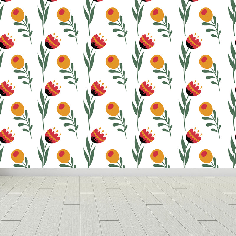 Trendy Blossom Mural Wallpaper Pastel Color Flower Wall Covering for Accent Wall