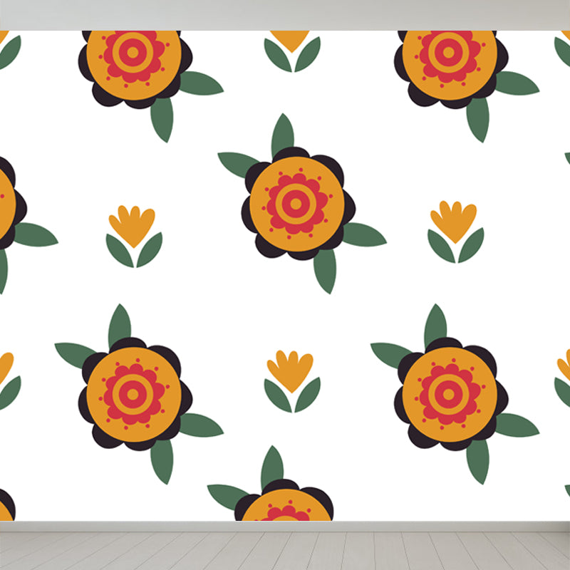 Trendy Blossom Mural Wallpaper Pastel Color Flower Wall Covering for Accent Wall