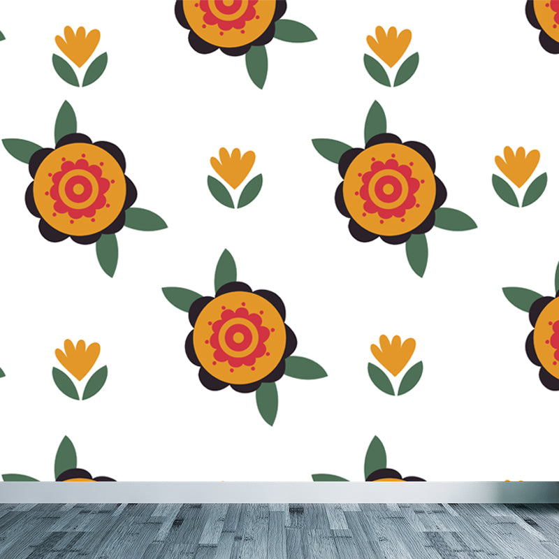 Trendy Blossom Mural Wallpaper Pastel Color Flower Wall Covering for Accent Wall