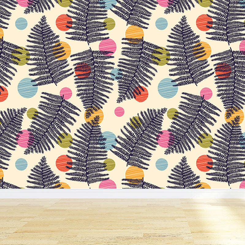 Botanical Leaf Printed Wallpaper Mural Contemporary Non-Woven Wall Art in Dark Color
