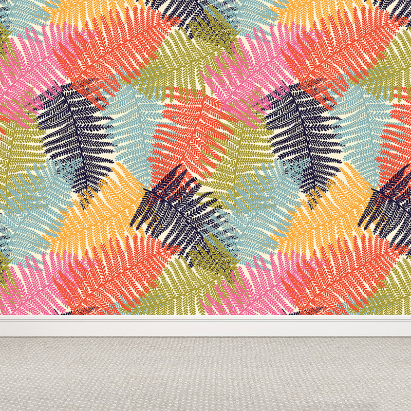 Botanical Leaf Printed Wallpaper Mural Contemporary Non-Woven Wall Art in Dark Color