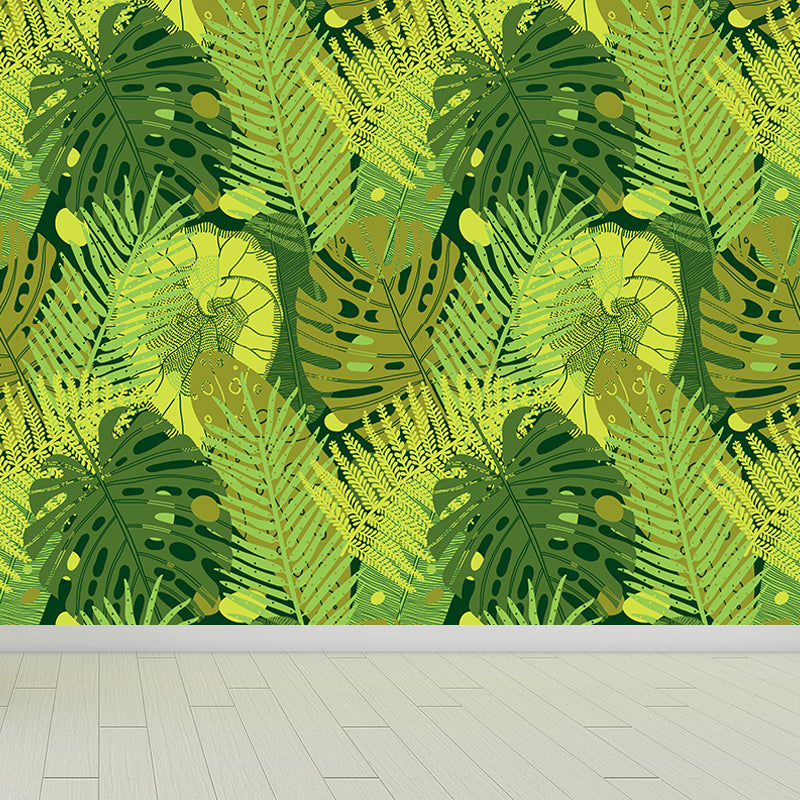 Botanical Leaf Printed Wallpaper Mural Contemporary Non-Woven Wall Art in Dark Color