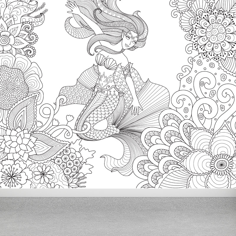 Kids Fantasy Secret Garden Mural Decal Black and White Waterproofing Wall Art for Room
