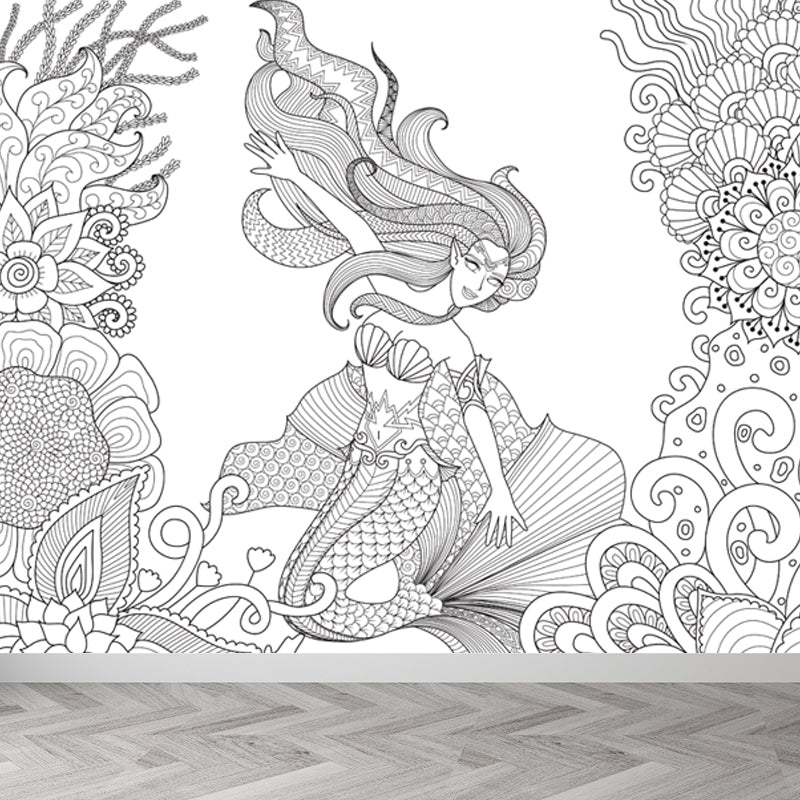 Kids Fantasy Secret Garden Mural Decal Black and White Waterproofing Wall Art for Room