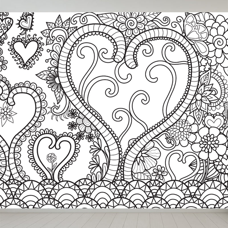 Black and White Doodles Mural Wallpaper Fantasy Kids Moisture Resistant Wall Art