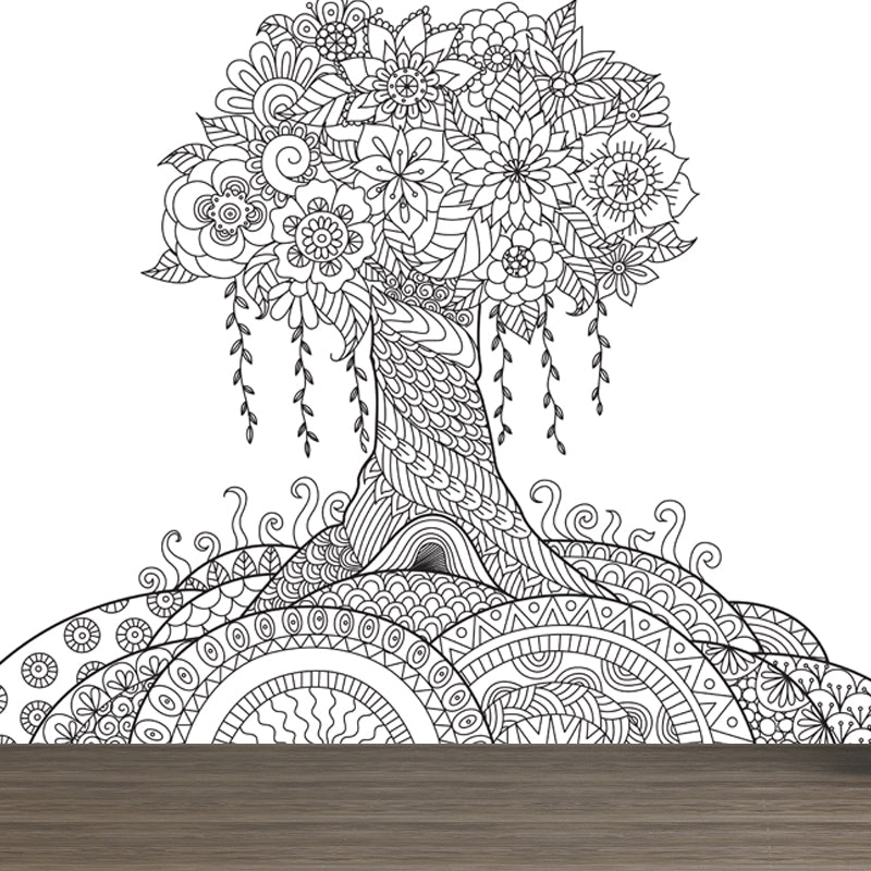 Black and White Doodles Mural Wallpaper Fantasy Kids Moisture Resistant Wall Art