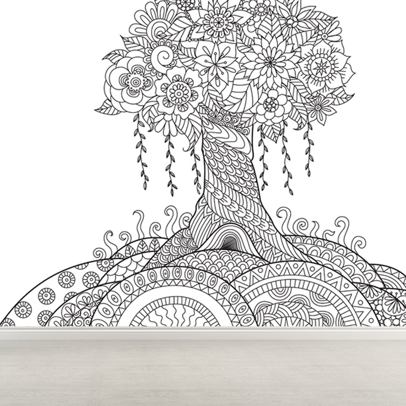 Black and White Doodles Mural Wallpaper Fantasy Kids Moisture Resistant Wall Art