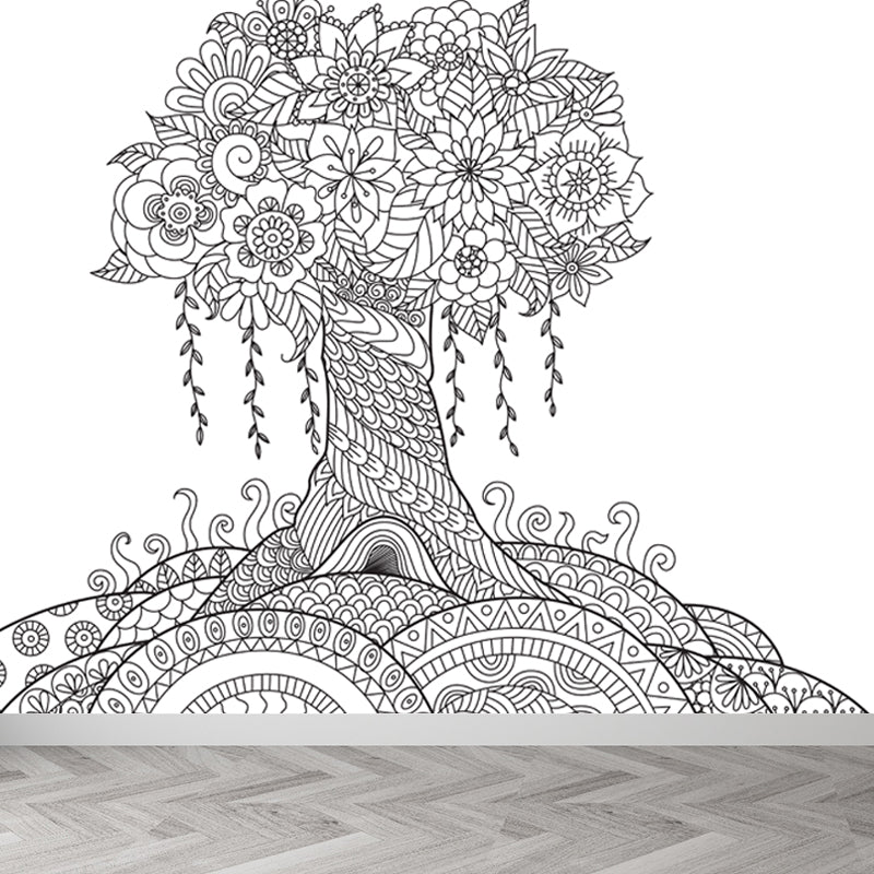 Black and White Doodles Mural Wallpaper Fantasy Kids Moisture Resistant Wall Art