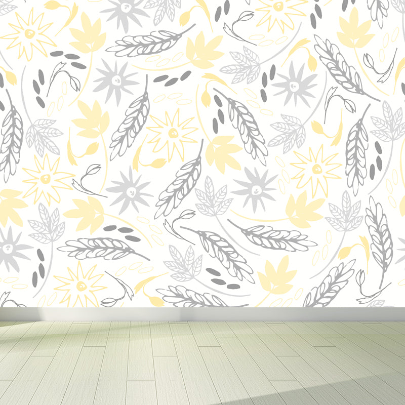 Pastel Color Floral Pattern Mural Stain Resistant Stylish Girls Bedroom Wall Decor