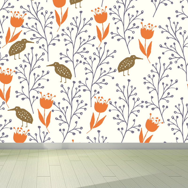 Pastel Color Floral Pattern Mural Stain Resistant Stylish Girls Bedroom Wall Decor