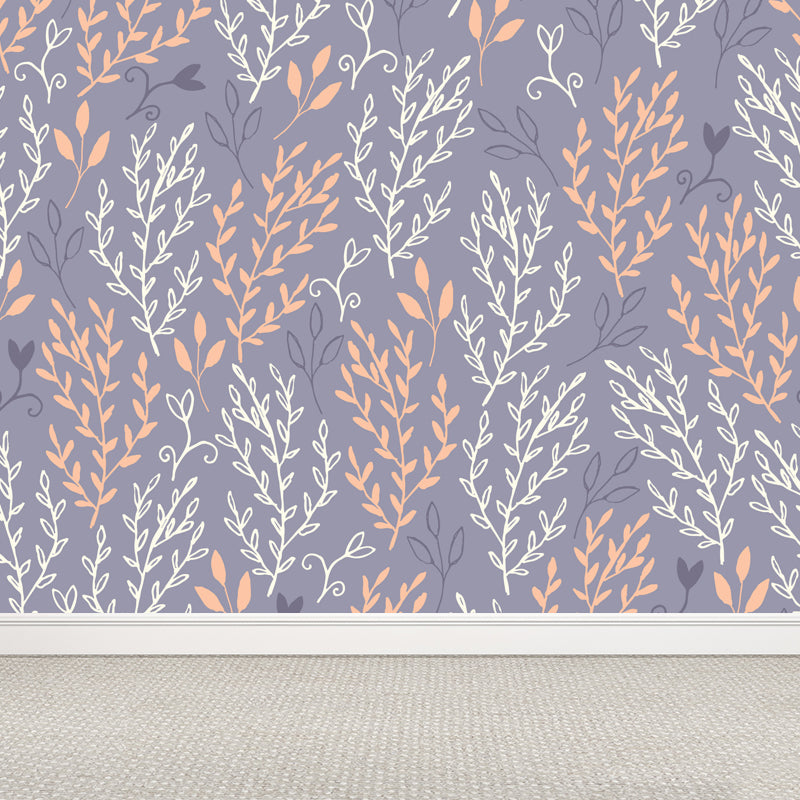 Pastel Color Floral Pattern Mural Stain Resistant Stylish Girls Bedroom Wall Decor