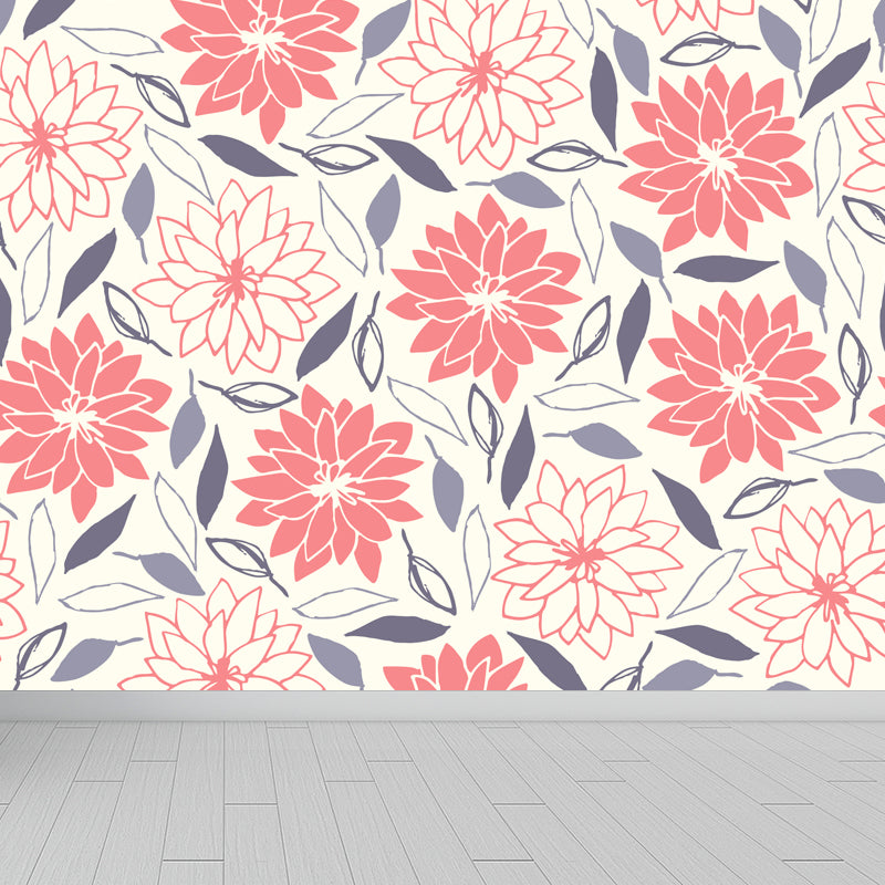 Pastel Color Floral Pattern Mural Stain Resistant Stylish Girls Bedroom Wall Decor
