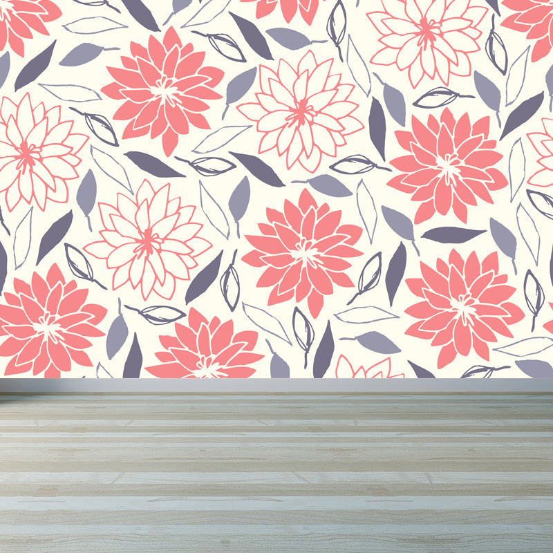 Peinture murale à motif floral de couleur pastel, résistante aux taches, décoration murale élégante pour chambre de filles