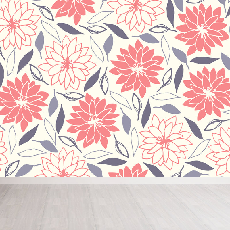 Pastel Color Floral Pattern Mural Stain Resistant Stylish Girls Bedroom Wall Decor