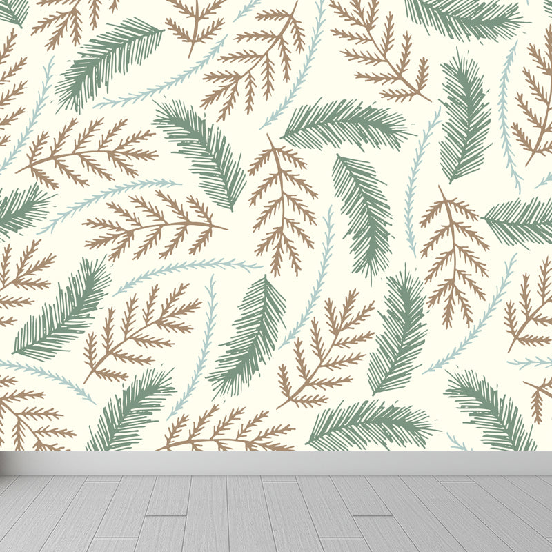 Illustration Flower Foliage Mural for House Interior, Soft Color, Custom Size Available